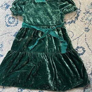 Velvet Green Dress with Puff Sleeves